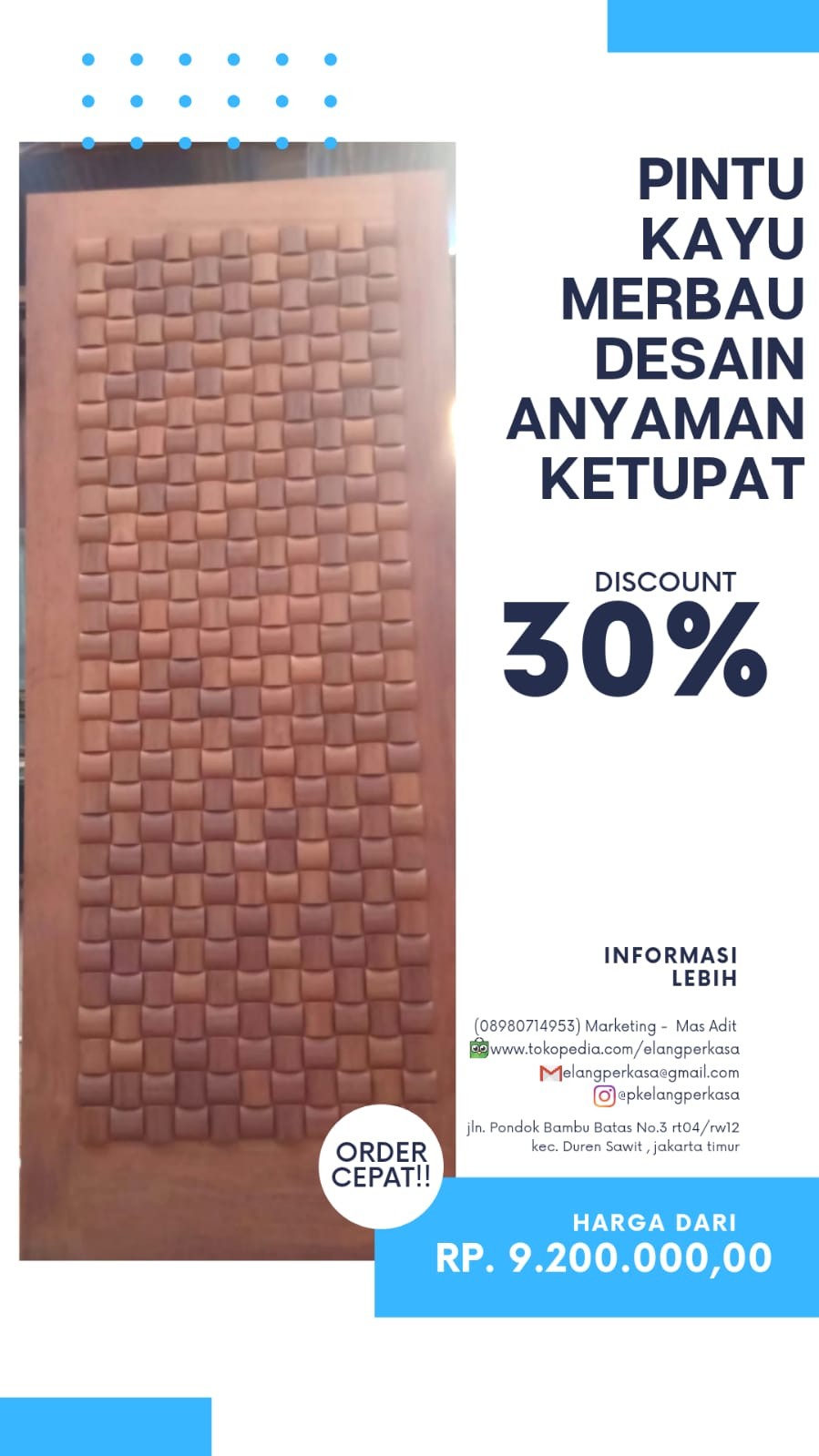 PINTU ANYAMAN KAYU MERBAU Uk.90 x 120